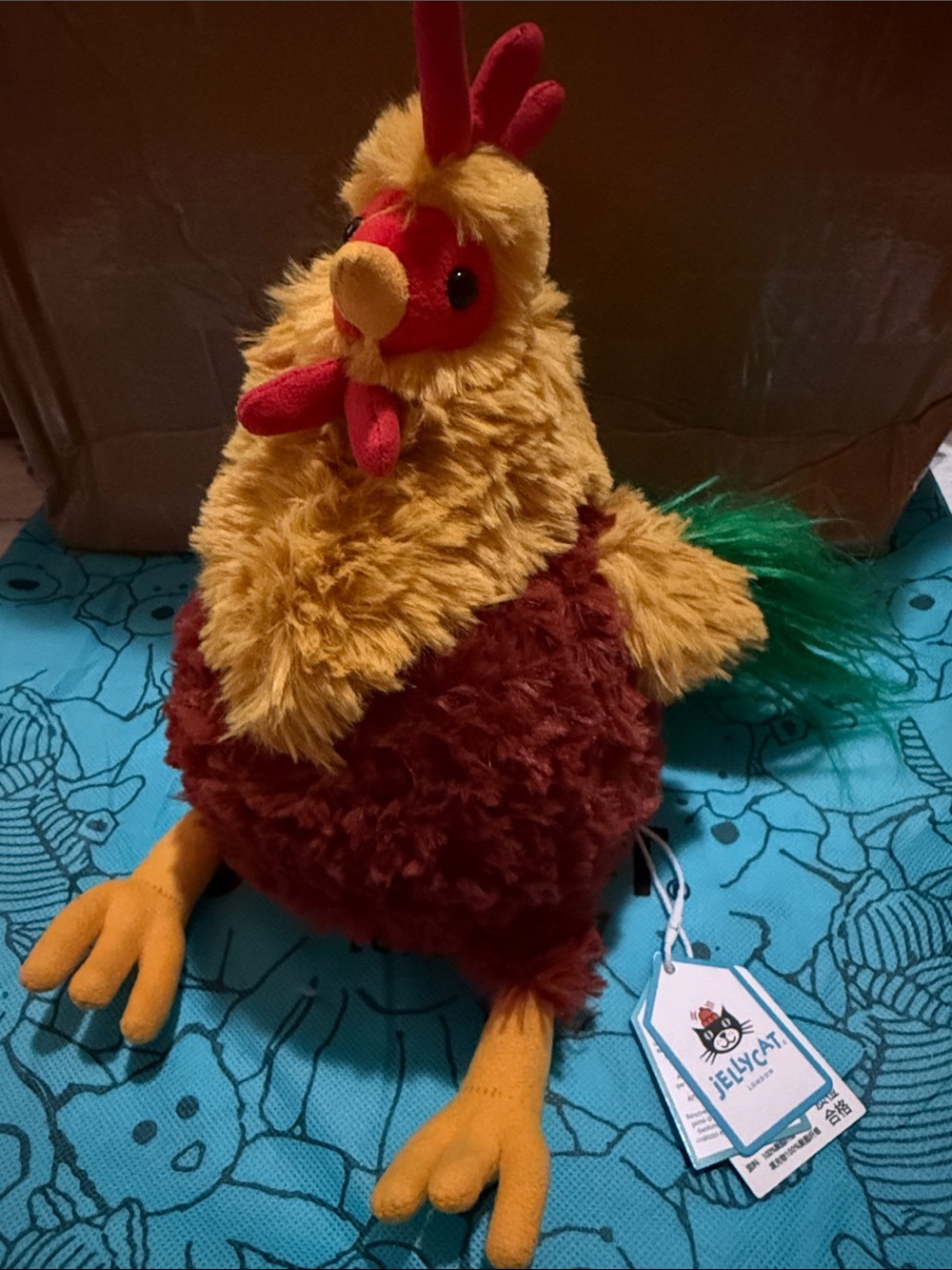 Jellycat Plush Chicken Toy - Yellow, Brown & Green
